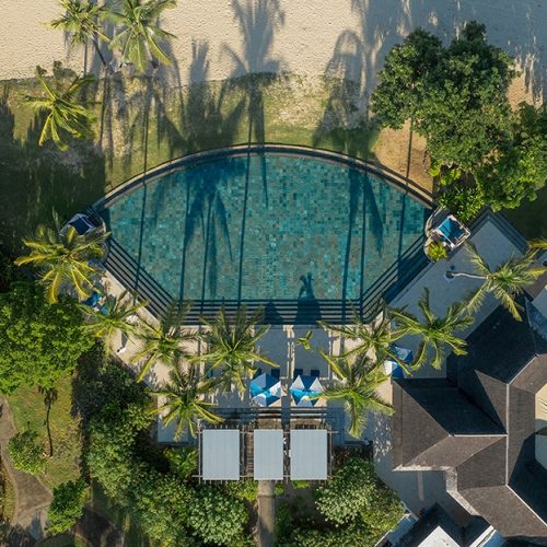 aerial view of the pool and beach